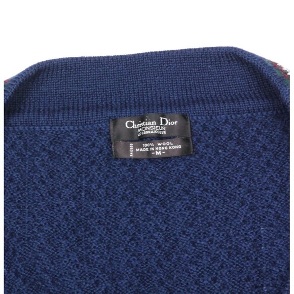 Vintage CHRISTIAN DIOR Monsieur Blue Wool V-Neck Tennis Sweater Men's size M 274 - Picture 4 of 4